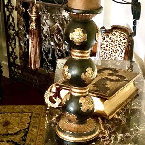 NWT STERLING INDUSTRIES Black Gothic Gilded Celtic Cross Pillar Candle Holder